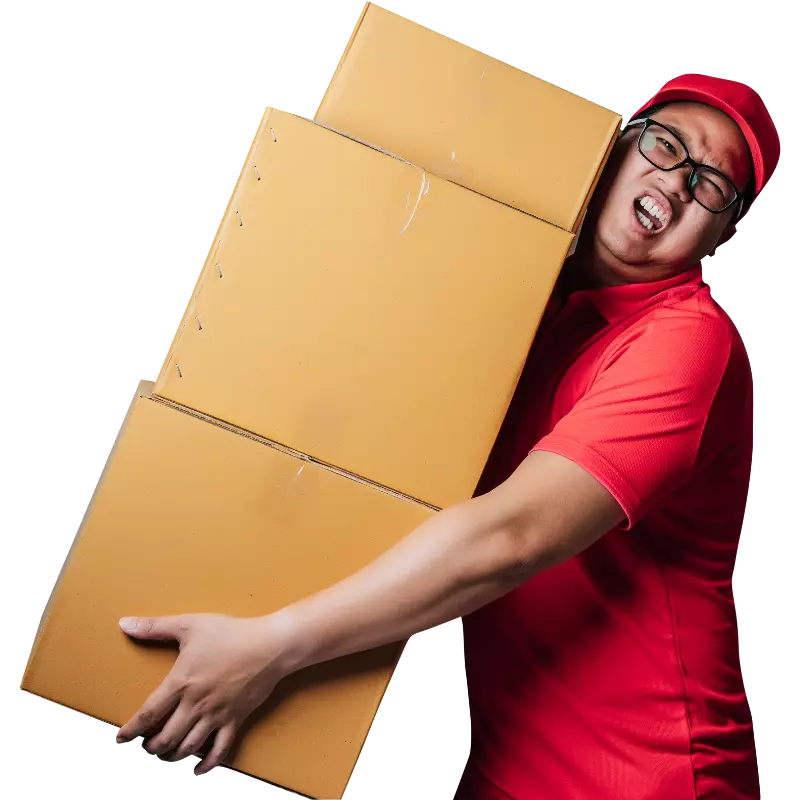 man holding 3 boxes